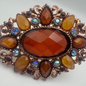 Retired 1928 Vintage Style Brooch with Reddish Amber and Gold Hues